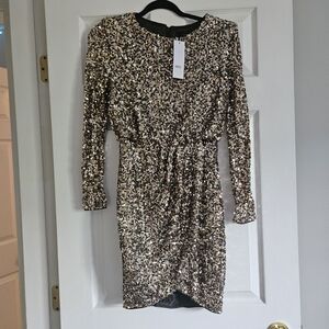 Ever New Gold Long Sleeve Dress with Elegant Design Christmas New Years Party